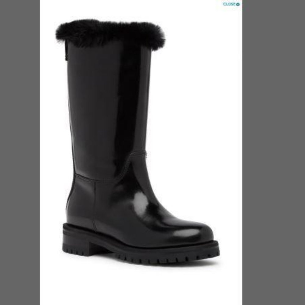 NEW Dolce & Gabbana Leather Fur Lug Boot Black 10